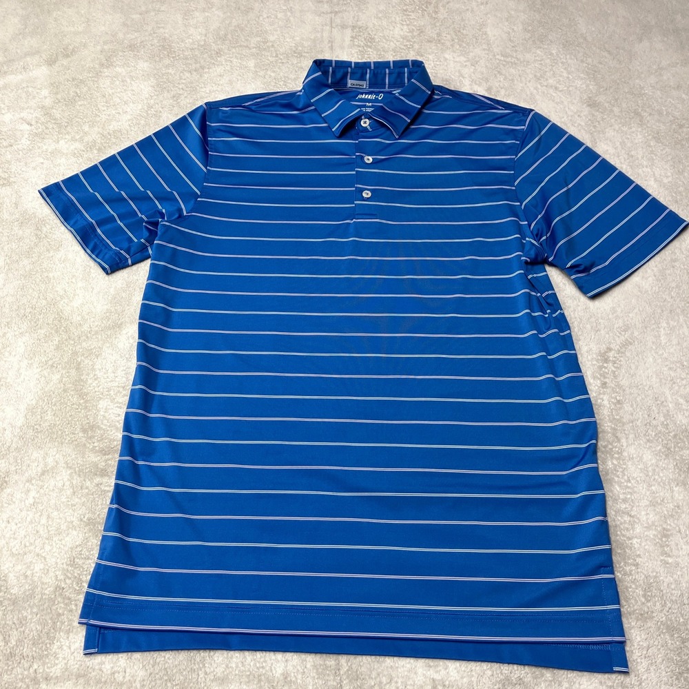 Johnnie-O Polo Shirt Performance‎ Striped Short Sleeve Blue Golf Mens Medium